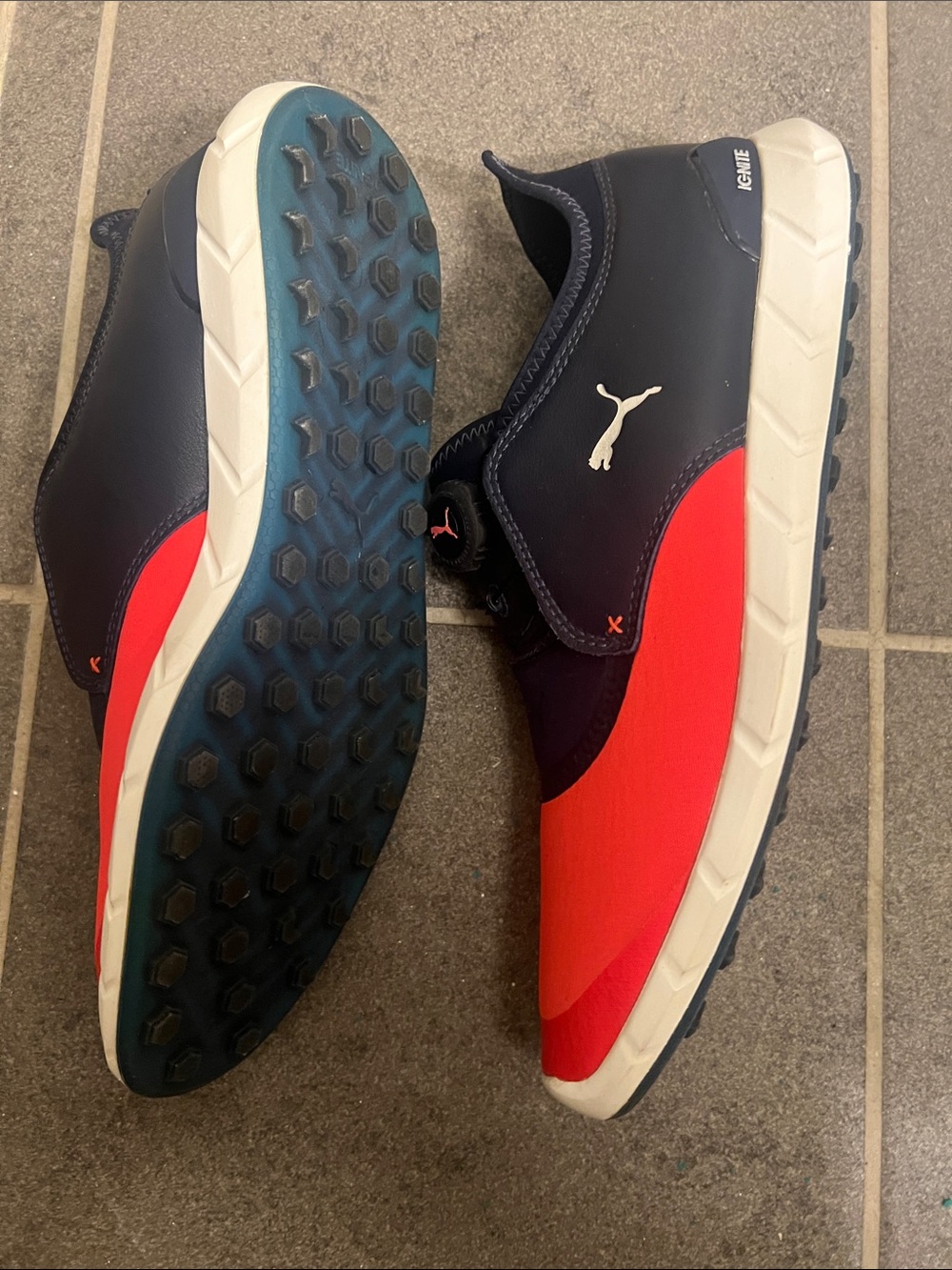 Puma Ignite Spikeless Sport Disc Blue/Red Colorblock golf sneakers Sz 10.5 - Picture 6 of 11